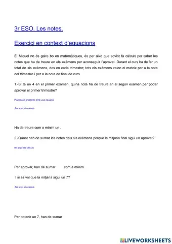 Les Notes(contextualitzar equacions)