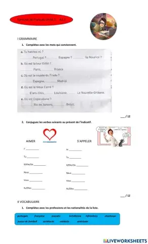 Épreuve de français A1.1 Unité 1 nouvelle