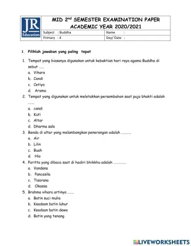 Mid semester buddha grade 4