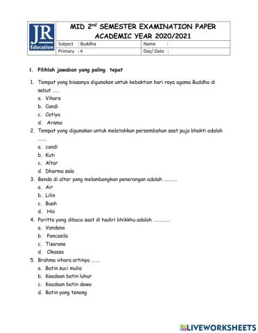 Mid semester buddha grade 4