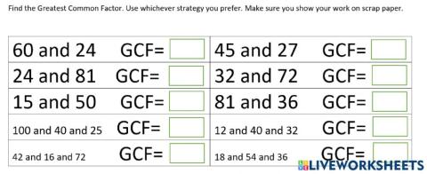 GCF of 2 and 3 numbers