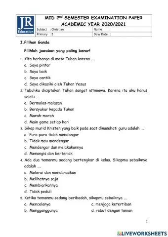 Mid semester Christian grade 2