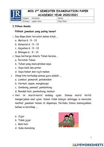 Mid semester Christian Grade 4-5