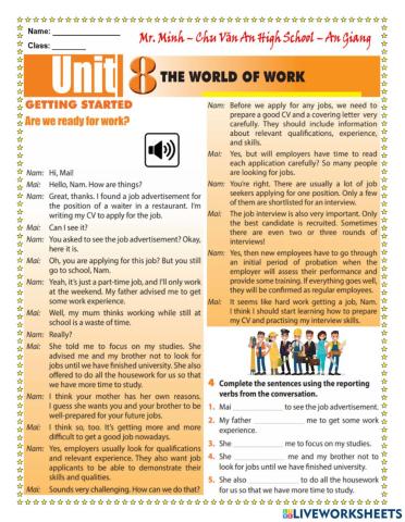 English 12 - Unit 8 - Getting Started and Language (Preparation)