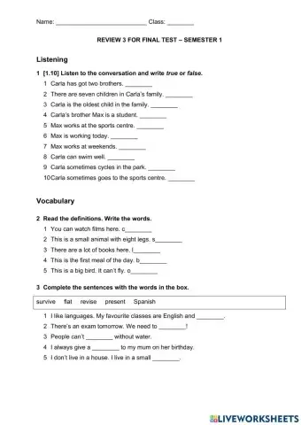 Review 3 for final test - Sem 1
