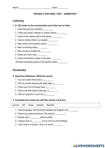 Review 3 for final test - Sem 1