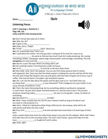 Qskill Listening Unit 7 Trash