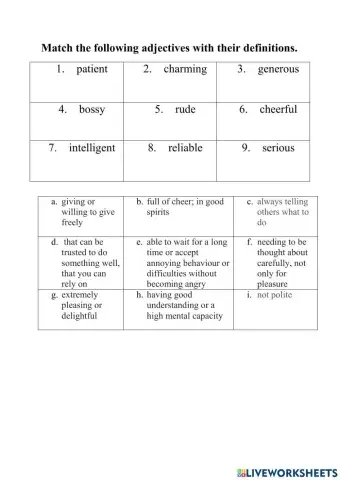 Adjectives to describe feelings and character