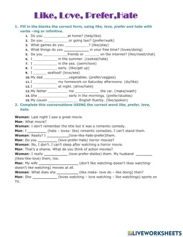 Like,love,prefer,hate