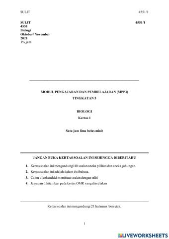 Trial spm bio kertas 1