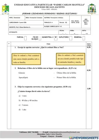 Formacion cristiana - examen quimestral