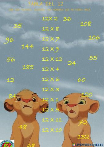 Tabla del 12  1