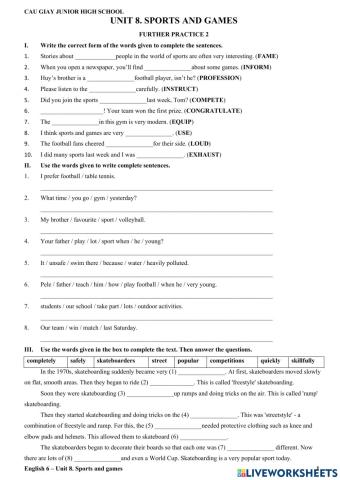 E6 - Unit 8 - Further practice 2