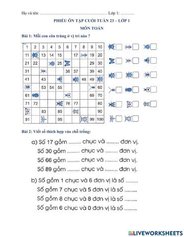 Phiếu ôn tập cuối tuần 23 - Toán