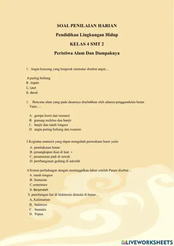 Penilaian Harian Peristiwa Alam Dan Dampaknya