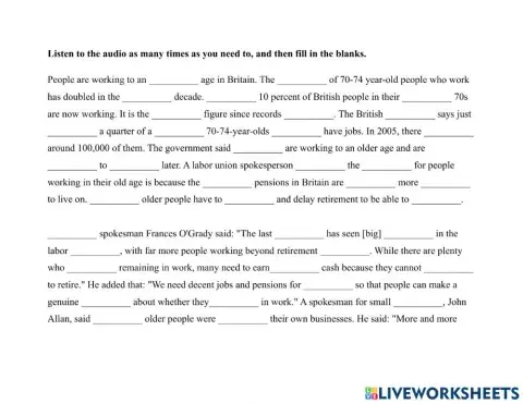 Jobs-Work - Old people Working Dictation Exercise