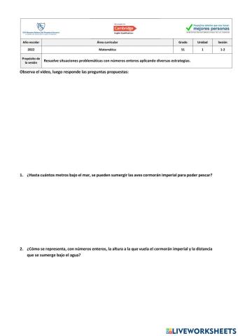 Problemas con números enteros