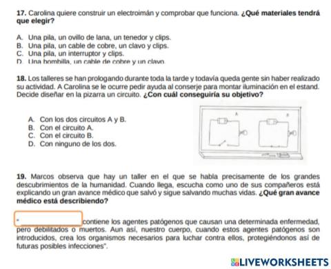 Prueba CAM 6º: Competencias básicas ciencias y tecnología 17-19