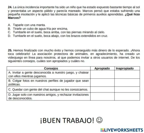 Prueba CAM 6º: Competencias básicas ciencias y tecnología 24 y 25