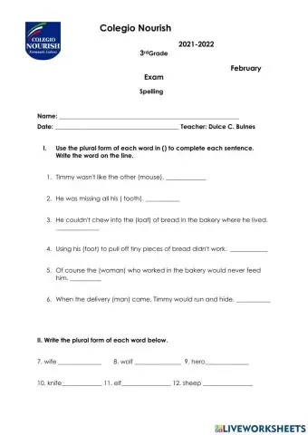 Spelling Exam February