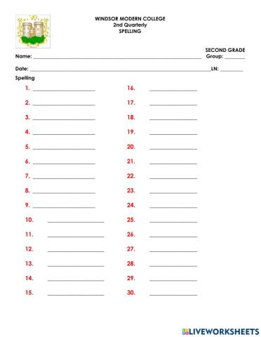 Spelling 2nd quarter exam