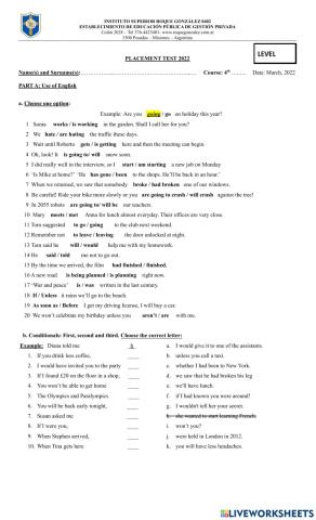 4th year PLACEMENT TEST 2022