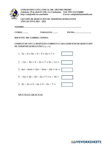 Reducción de Monomios semejantes