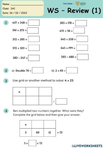 G3 - Math - Review for the midterm test