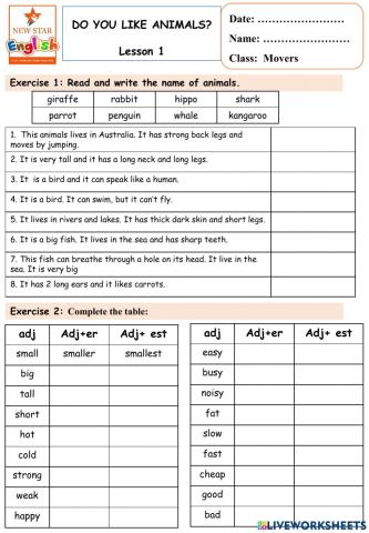 Movers- Do you like animals? Lesson 1