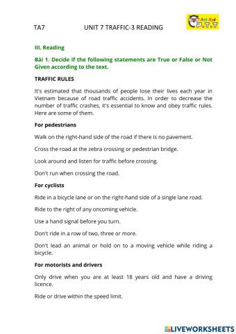 Ta7 u7 traffic -reading