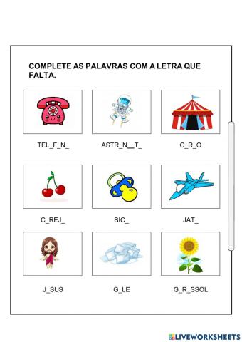 Atividade 01 completar com a letra que falta