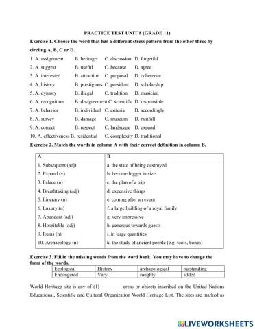 Practice test unit 8 (grade 11)