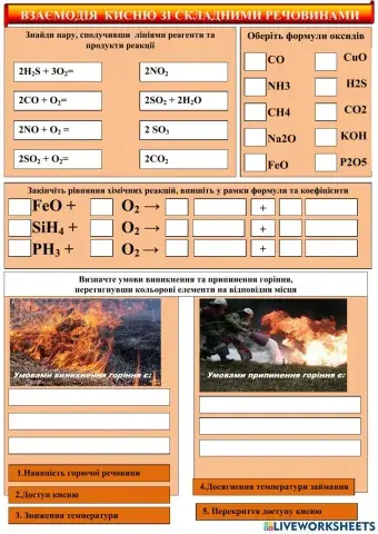 Взаємодія кисню зі складними речовинами