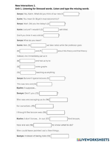 LISTENING FOR STRESSED WORDS. BOOK 4, UNIT 1