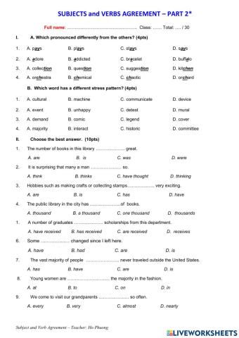 Subjects and Verbs Agreement - Part 2