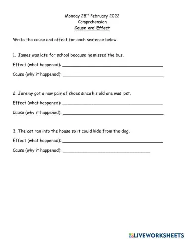 Cause and Effect-Worksheet 1