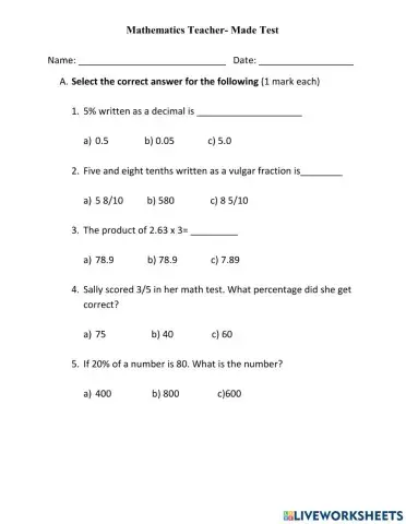Mathematics Assessment 5 OL G6