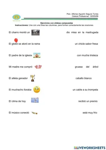 Ejercicios con sílabas compuestas
