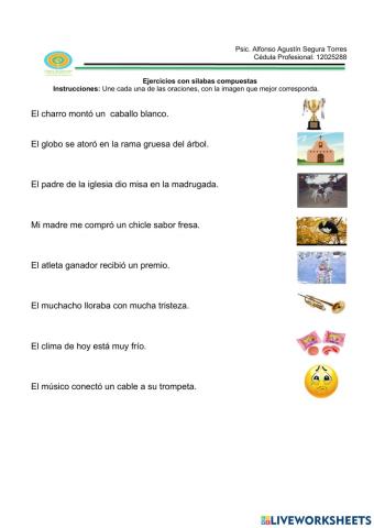 Ejercicios con sílabas compuestas 1