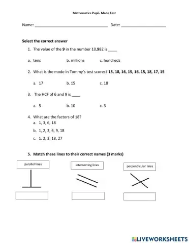 Mathematics Assessment 5 OL G6