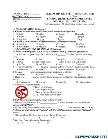 Review unit 7, 8 smart world 6