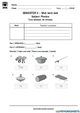 2s- midterm phonics test