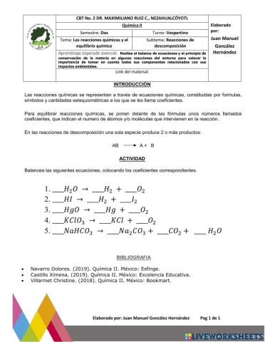 Reacciones de Descomposición