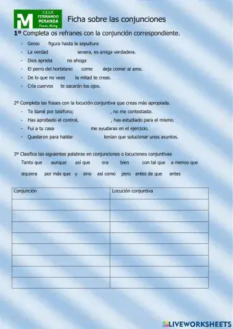 Repaso de conjunciones y locuciones conjuntivas