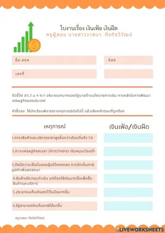 แบบฝึกหัดเติมคำเงินเฟ้อเงินฝืด