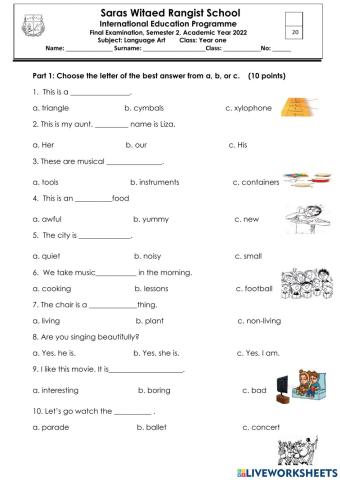 Language Test Oxford Discover, semester 2, Year 1