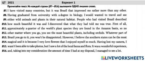 ЦТ 2021 Вариант 1 Лишнее слово