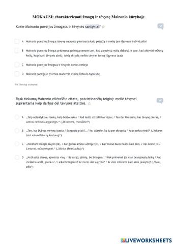 Mokausi charakterizuoti žmogų ir tėvynę Maironio kūryboje.