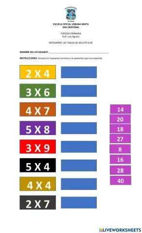 Repaso Tablas de Multiplicar 2 al 5