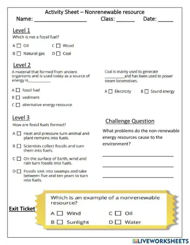 Activity sheet - Nonrenewable energy resources